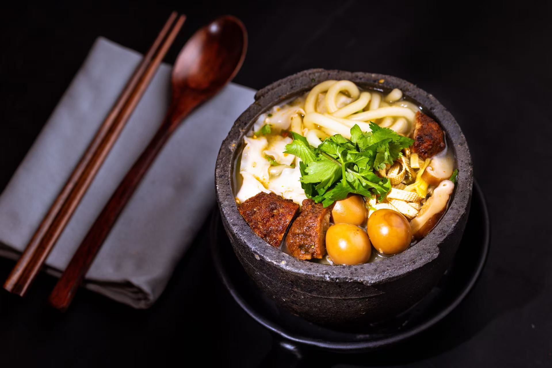 Mixed Ingredients Potato Noodle Soup - Udon noodles with meatballs, quail eggs & veggies at Potato Powder Love Noodle, a Chinese Restaurant in San Diego