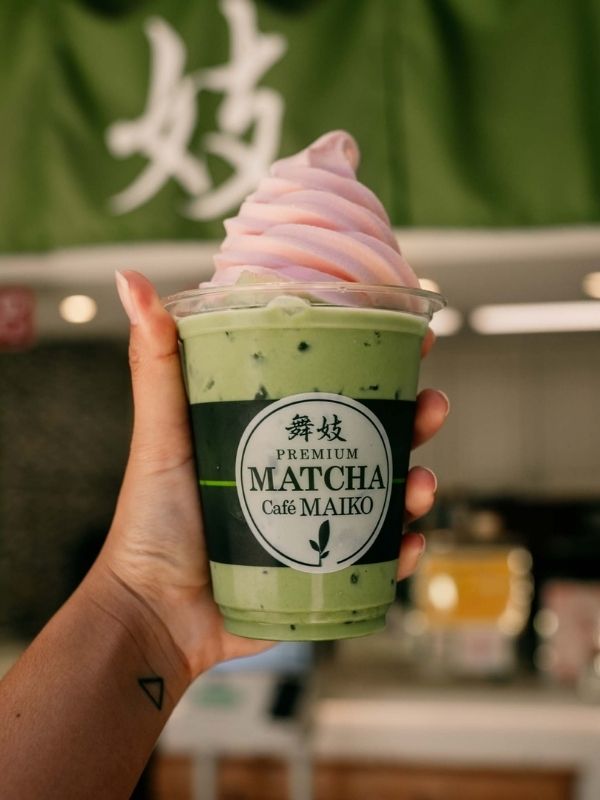 Matcha drink topped with pink soft serve at Premium Matcha Cafe Maiko, a Cafe in Portland