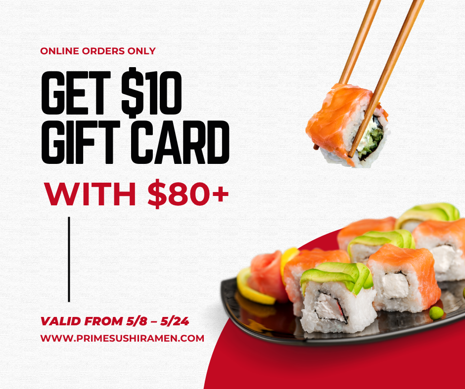 special offer: Get a free $10 gift card with online orders over $80, valid from May 8 to May 24.