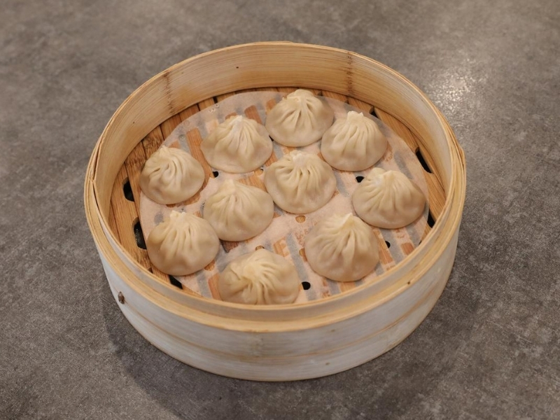 Classic soup dumplings in bamboo steamer at Prince Dumpling, a Chinese Restaurant in Rosemead