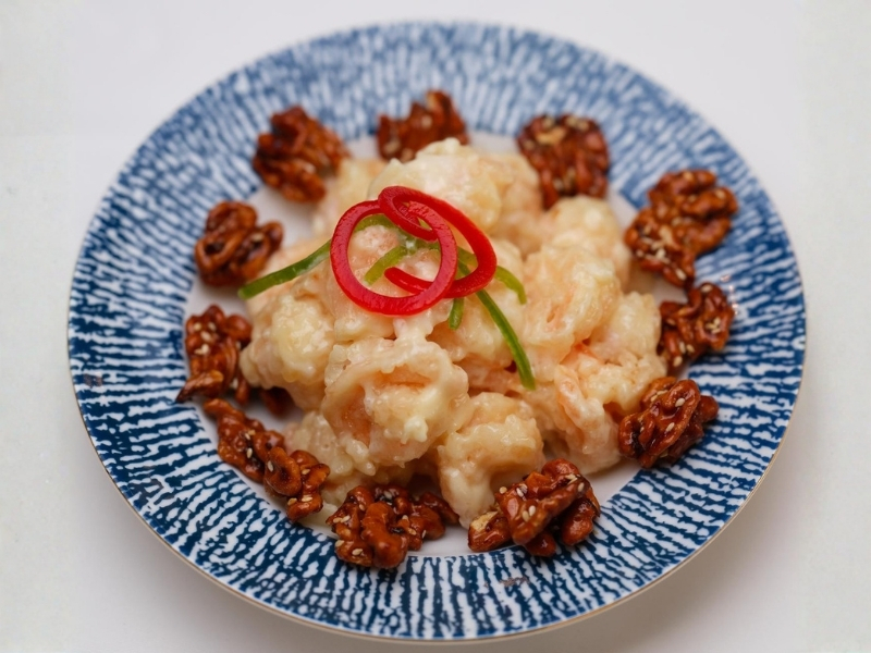 Creamy shrimp with candied walnuts at Prince Dumpling, a Chinese Restaurant in Rosemead