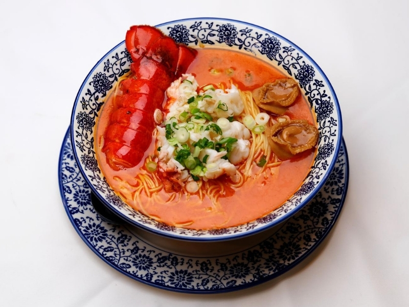 Lobster abalone noodle in red soup at Prince Dumpling, a Chinese Restaurant in Rosemead