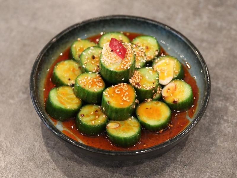 Spicy cold cucumber with sesame toppings at Prince Dumpling, a Chinese Restaurant in Rosemead