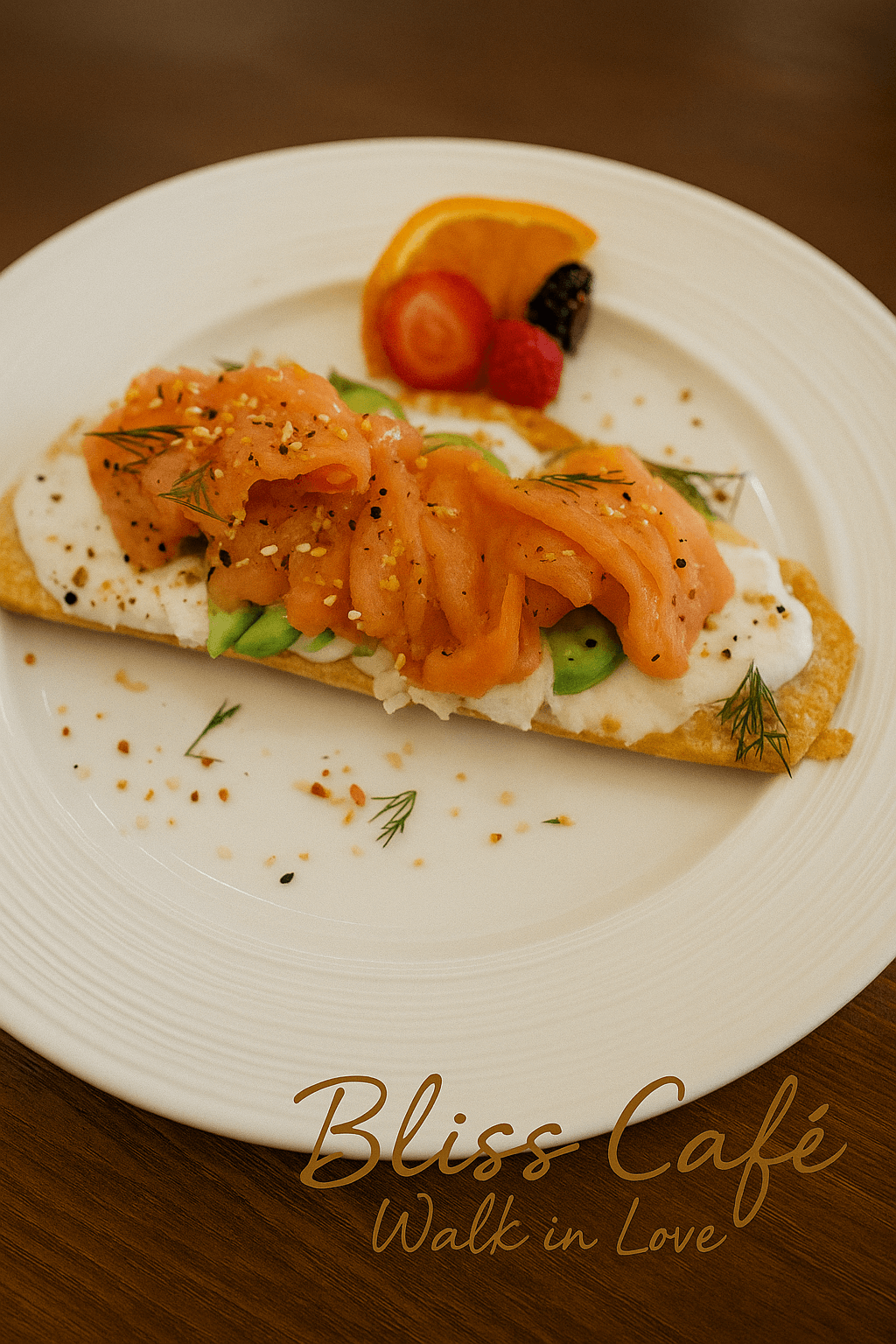 Smoked salmon tartine with avocado and dill at Bliss Café, a Coffee Shop in Oviedo