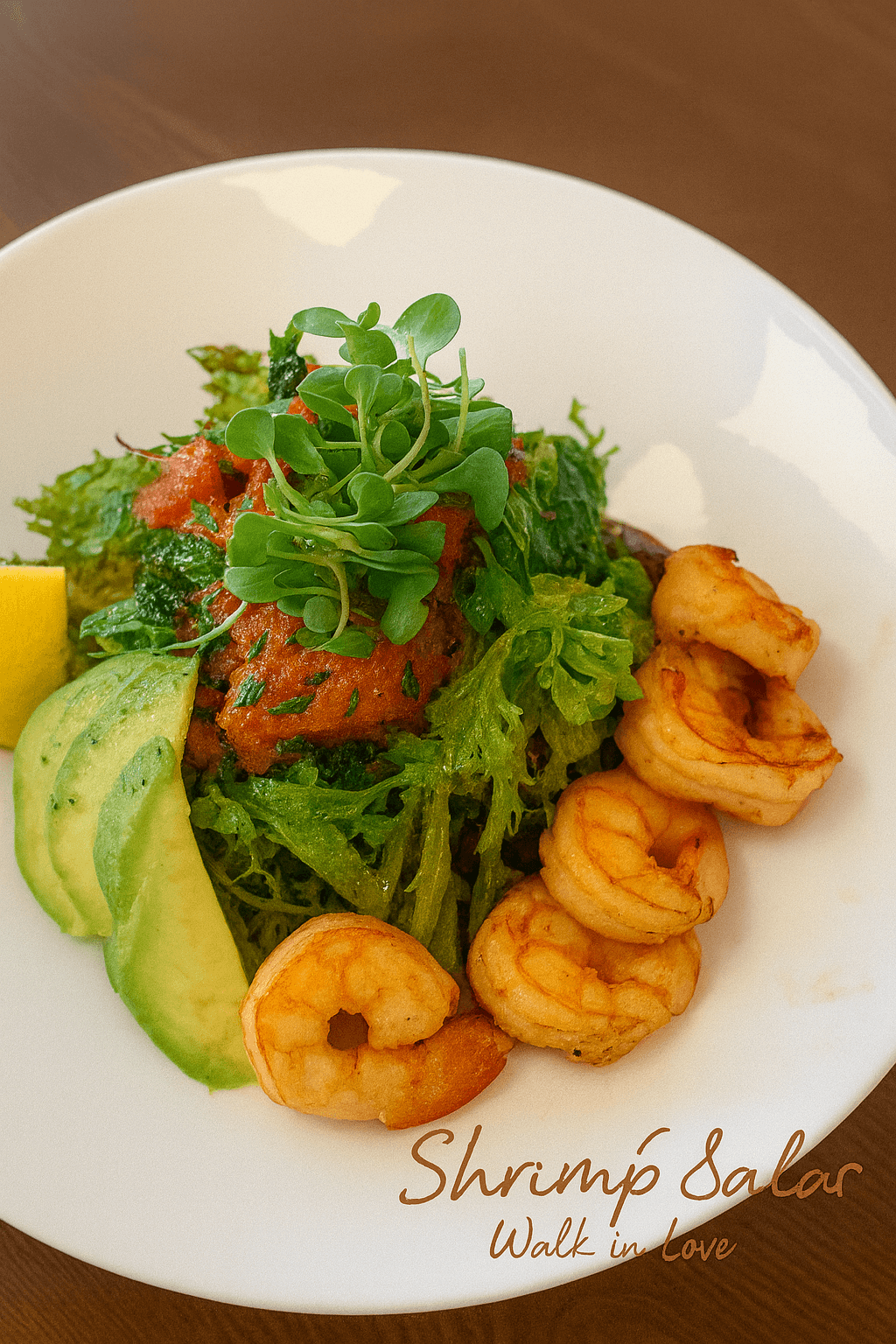 Shrimp salad with avocado, greens and microgreens at Bliss Café, a Coffee Shop in Oviedo