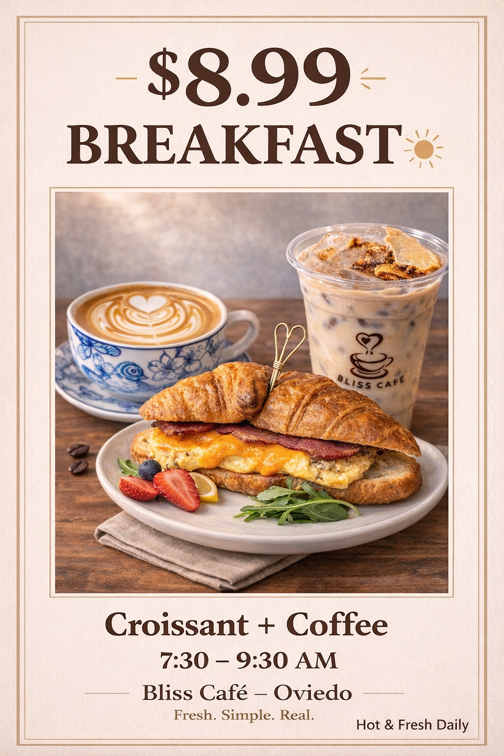 Sandwich with cream cheese, smoked salmon, and arugula on a decorative plate