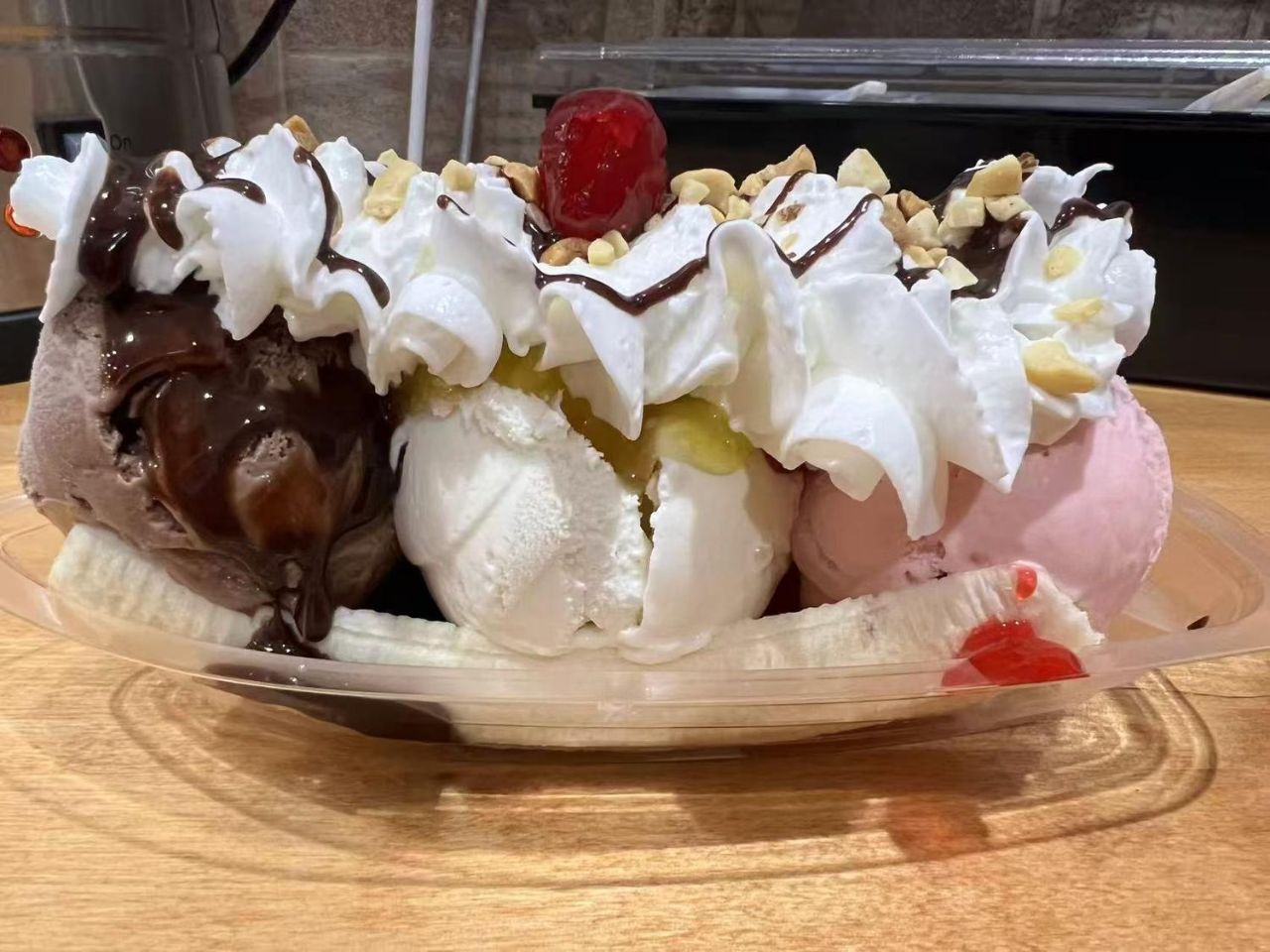 Banana split with ice cream and toppings at Py Kitchen, a Asian Fusion Restaurant in Browns Mills
