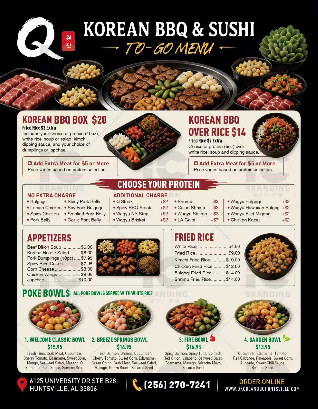 Restaurant To-Go menu, detailed description provided below