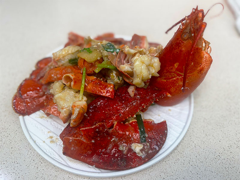 Juicy lobster stir-fried with ginger and scallion at Q's Noodle House, a Chinese Restaurant in Las Vegas