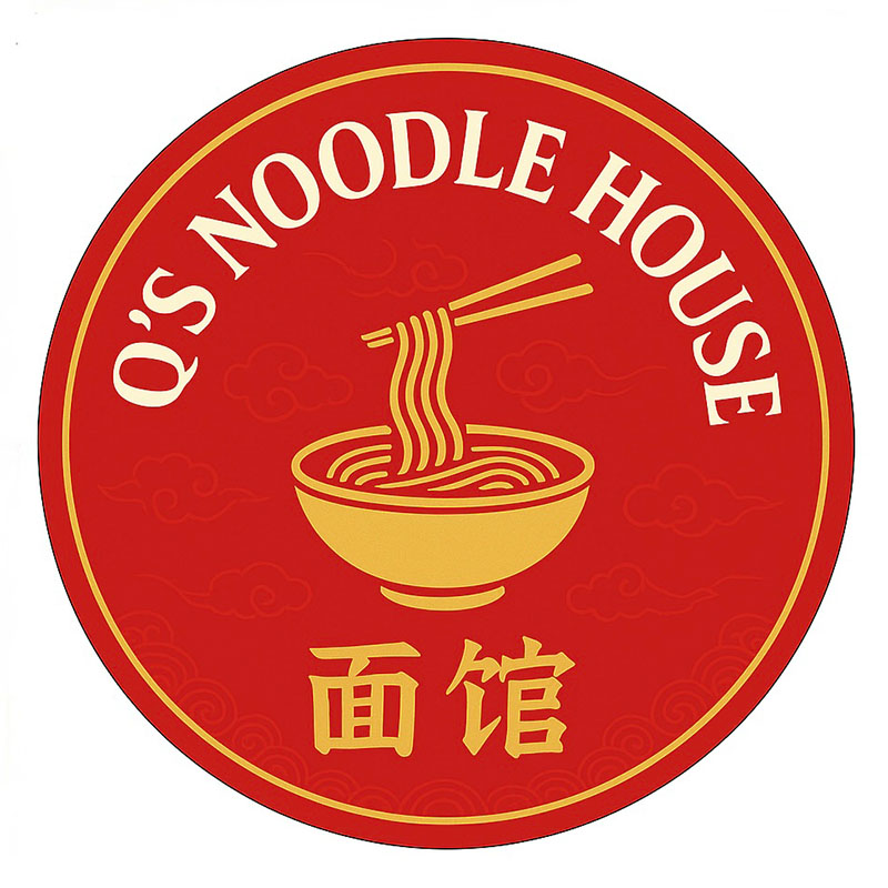 Q's Noodle House logo - red circular design with "Q'S NOODLE HOUSE" text, a bowl of noodles with chopsticks, and Chinese characters "面馆" (noodle house); representing the authentic Chinese restaurant in Las Vegas.