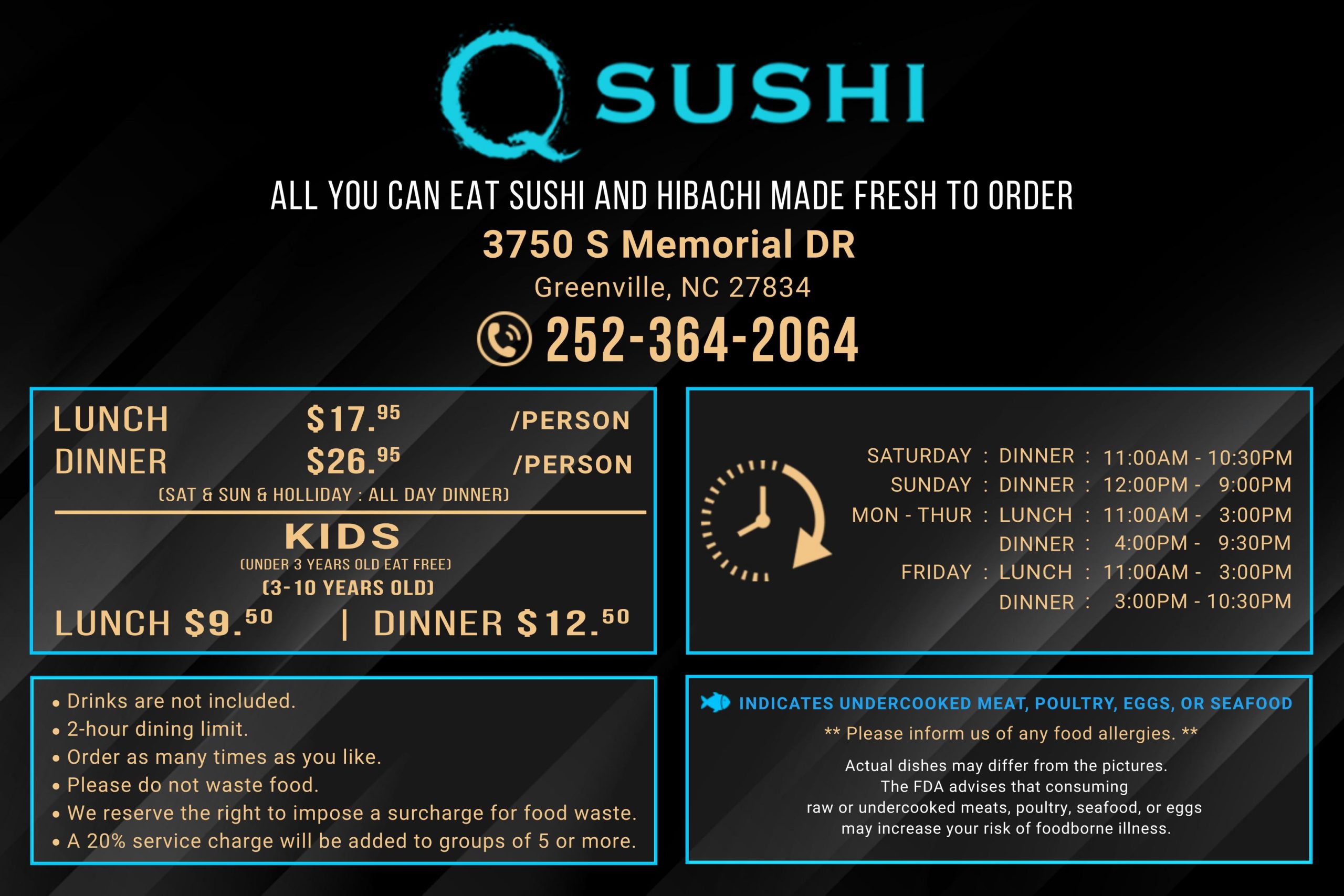 Q Sushi Sushi Restaurant All You Can Eat Menu