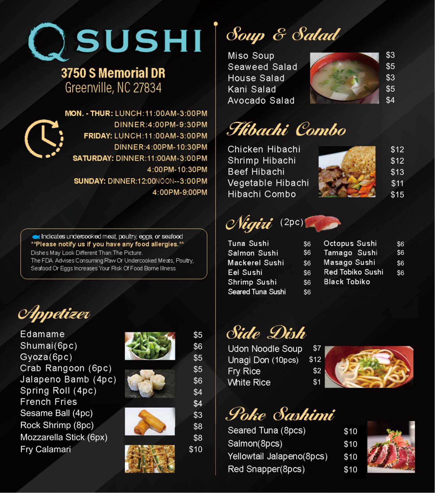 Q Sushi Sushi Restaurant Delivery Menu Page 1
