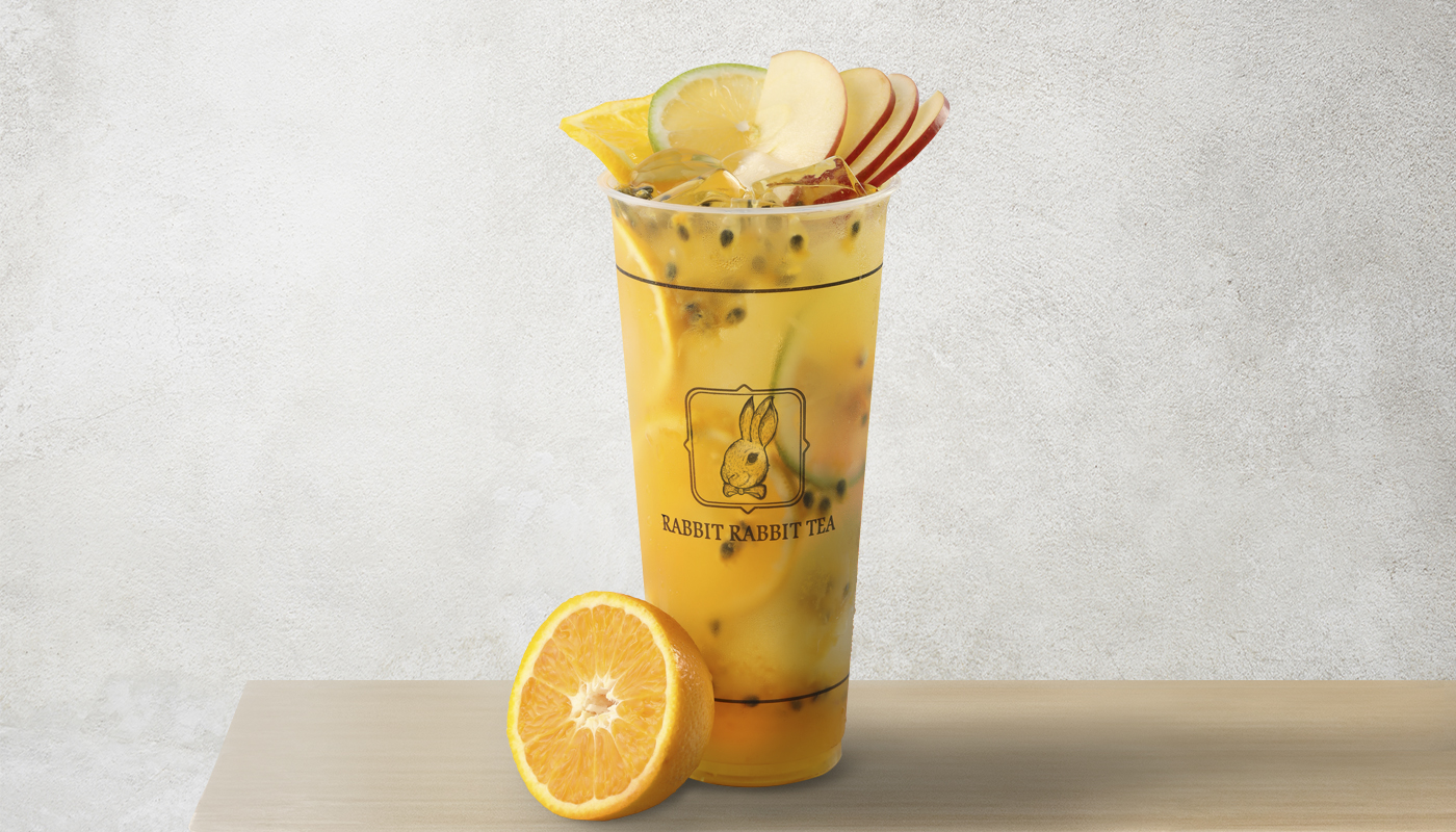 Fruit tea with assorted fruits and ice at Rabbit Rabbit Tea Seattle, a Bubble Tea Store in Seattle