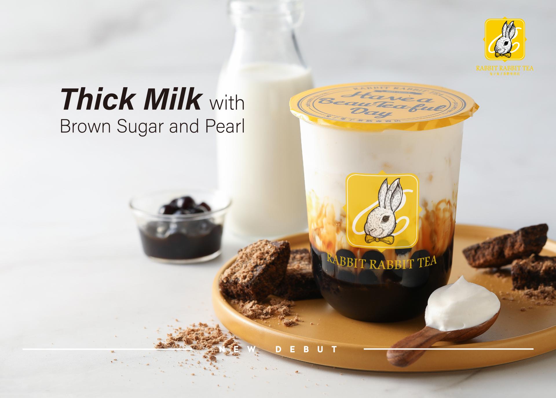 Thick milk with brown sugar and pearl at Rabbit Rabbit Tea Seattle, a Bubble Tea Store in Seattle