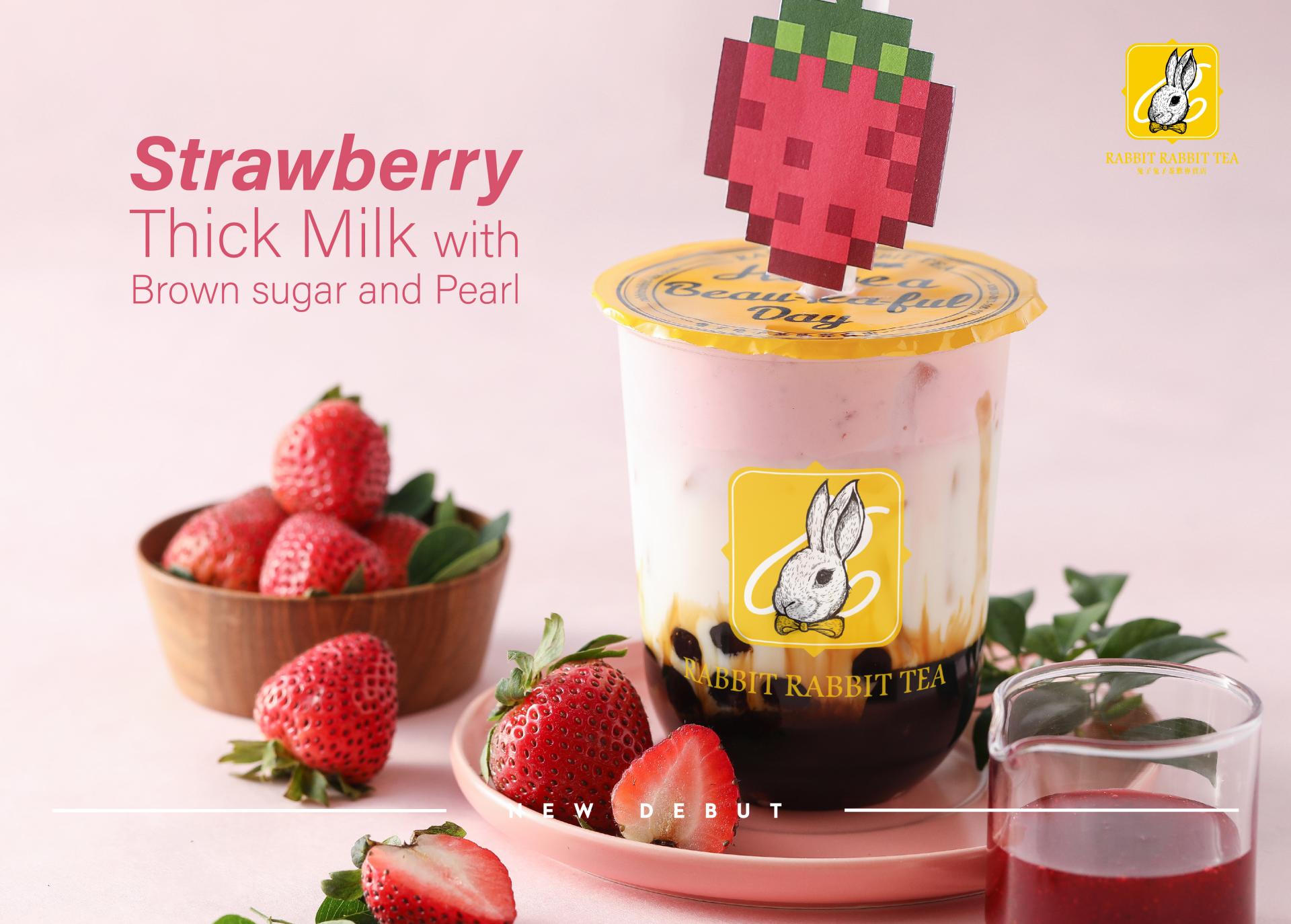 Strawberry thick milk with brown sugar and pearl at Rabbit Rabbit Tea Seattle, a Bubble Tea Store in Seattle