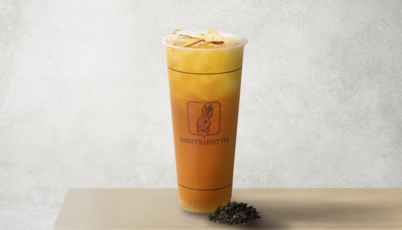 Iced oolong tea with ice cubes at Rabbit Rabbit Tea Seattle, a Bubble Tea Store in Seattle