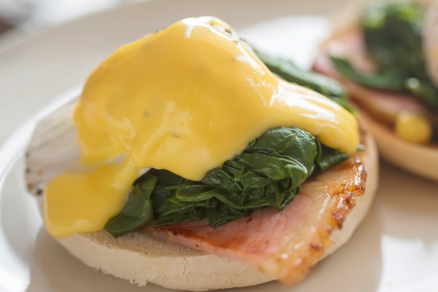 Eggs Benedict with Spinach and Ham at Rachel's Cafe, Brunch Restaurant in South Kingstown