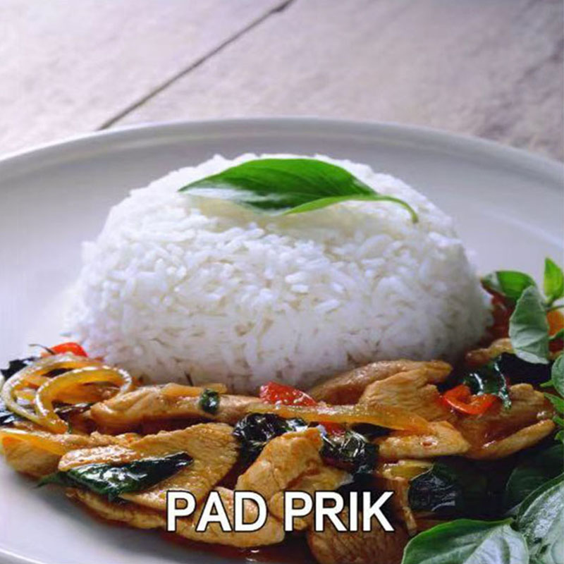 Spicy stir-fried chicken with basil, served with rice at Railay Thai Express, a Asian Restaurant in Pineville