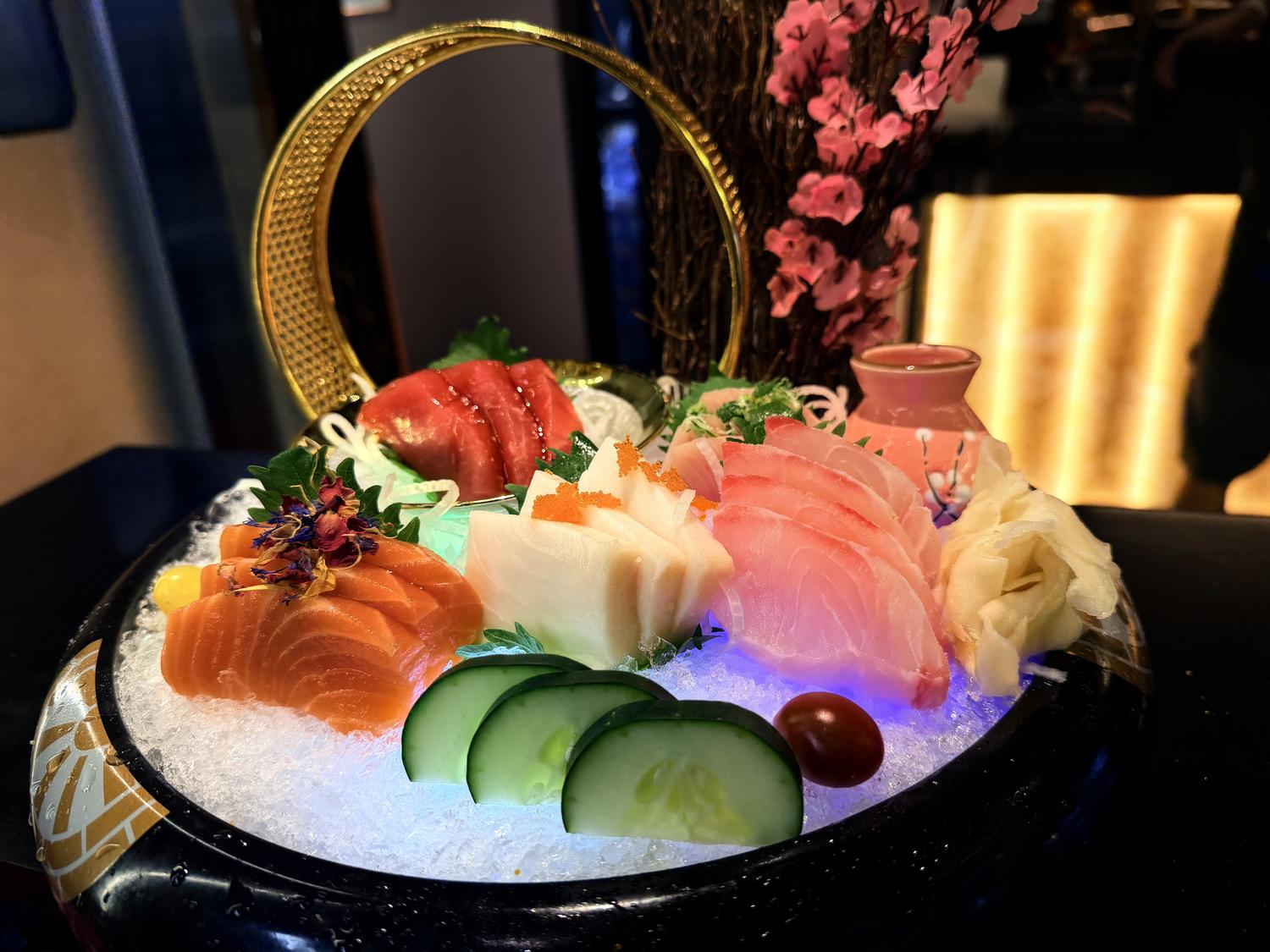 Colorful premium sashimi platter with salmon and tuna at Rakisuta Modern Sushi, Japanese Restaurant in Rockledge