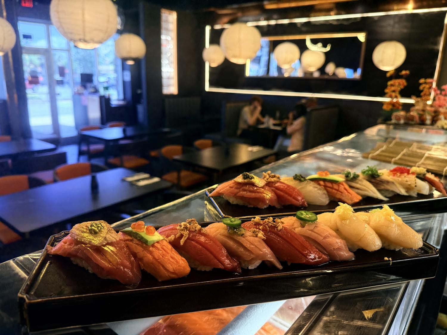 Variety of chef's choice nigiri sushi platter at Rakisuta Modern Sushi, Japanese Restaurant in Rockledge