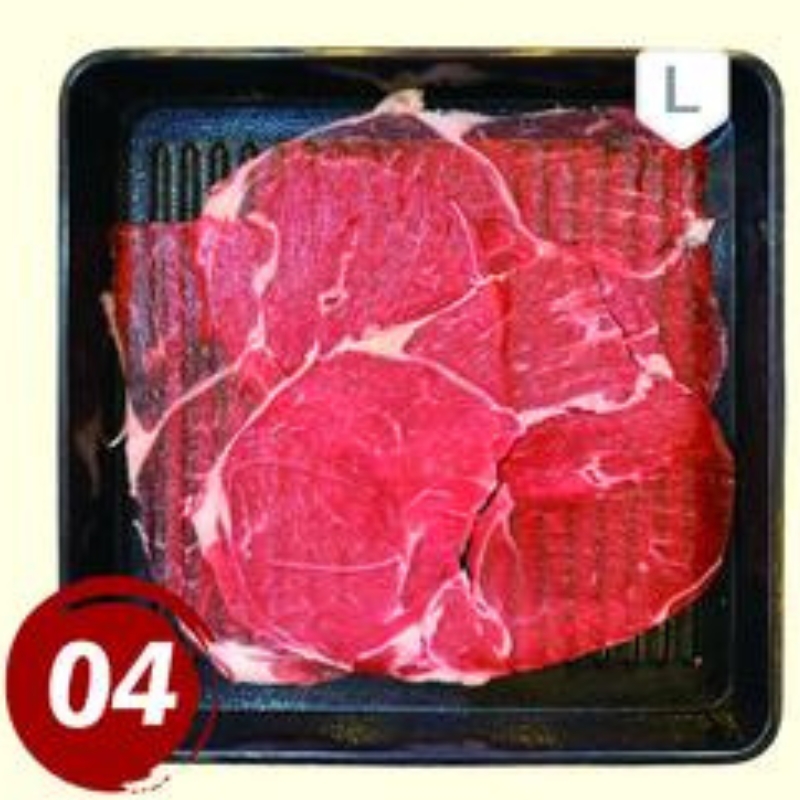 A tray of thick-cut beef slices for hot pot at Rakkyo Hot Pot, a Chinese Restaurant in Colorado Springs
