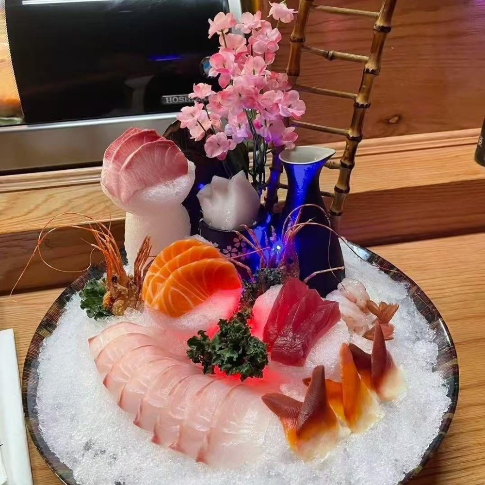 Assorted sashimi on ice at Raku Sushi, a Japanese Restaurant in Easton