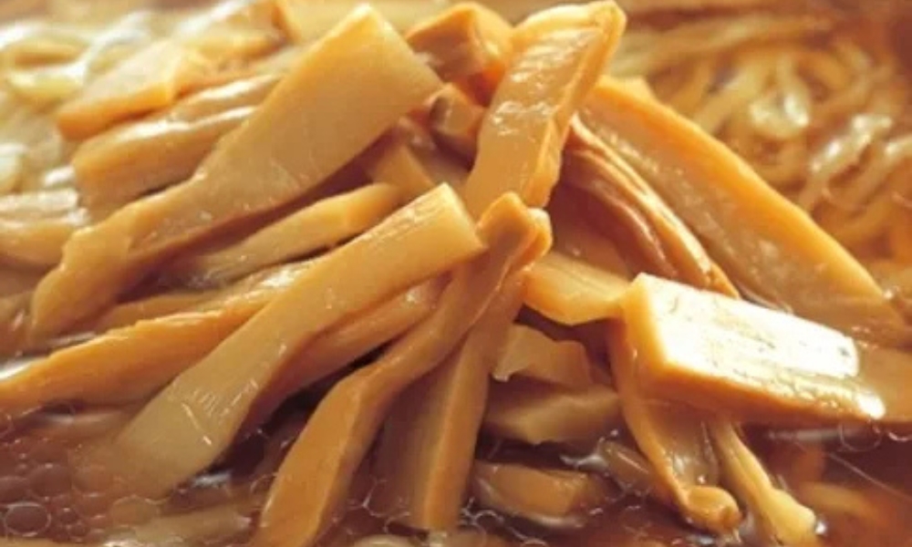 Tender menma (bamboo shoots) slices in sauce at RAMEN OSAKA, a Ramen Restaurant in San Jose