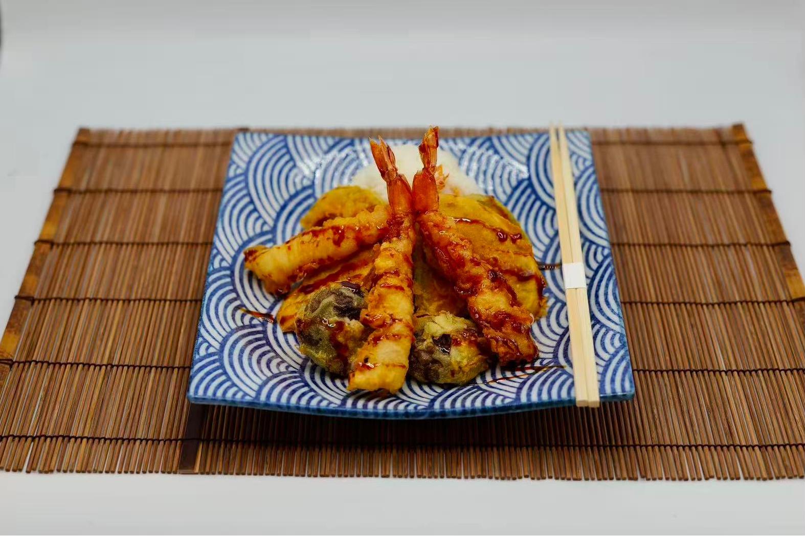 Crispy shrimp & vegetable tempura with savory sauce at Raw N Dash, a Japanese Restaurant in Diamond Bar