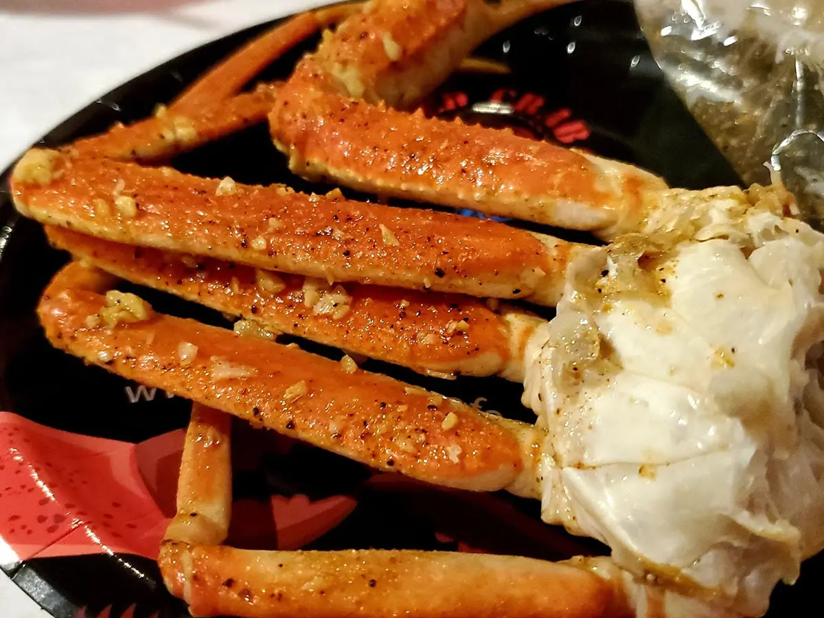 Seasoned snow crab legs at Red Crab, an Seafood Restaurant in Port St. Lucie.