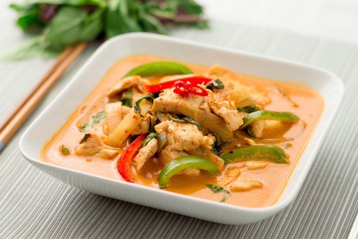 Thai red chicken curry with bell peppers at Red Ginger Asian Bistro, an Asian Fusion Restaurant in Lake City