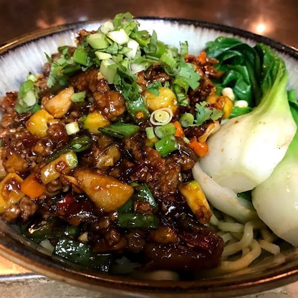 Minced Meat Noodles with Bok Choy at Rice Bistro, Asian Restaurant in Port Orange