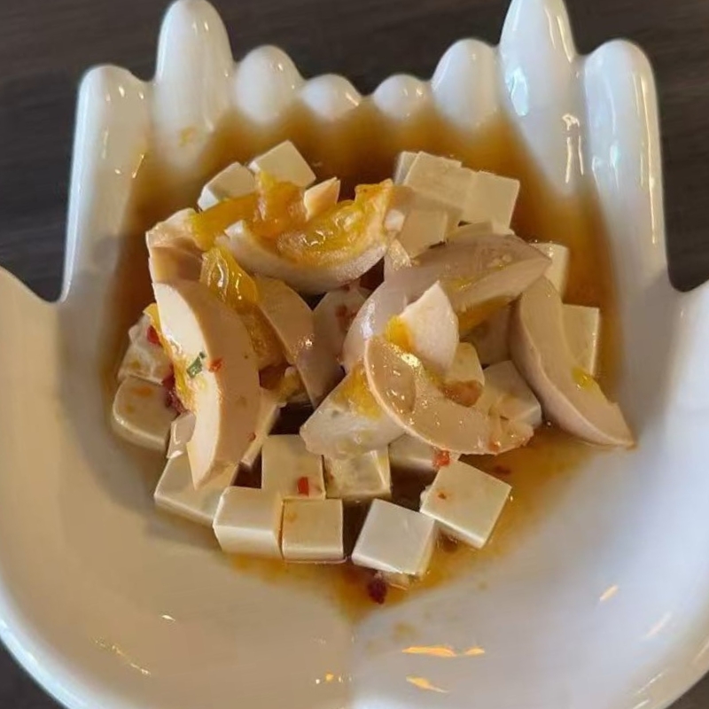 Roll-&-Bowl-Japanese-Restaurant-Cold-tofu-with-egg-Richmond Cold tofu with egg in savory sauce at Roll & Bowl, a Sushi Restaurant in Richmond
