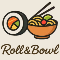 Logo of Roll & Bowl with sushi and noodle bowl at Roll & Bowl, a Sushi Restaurant in Richmond