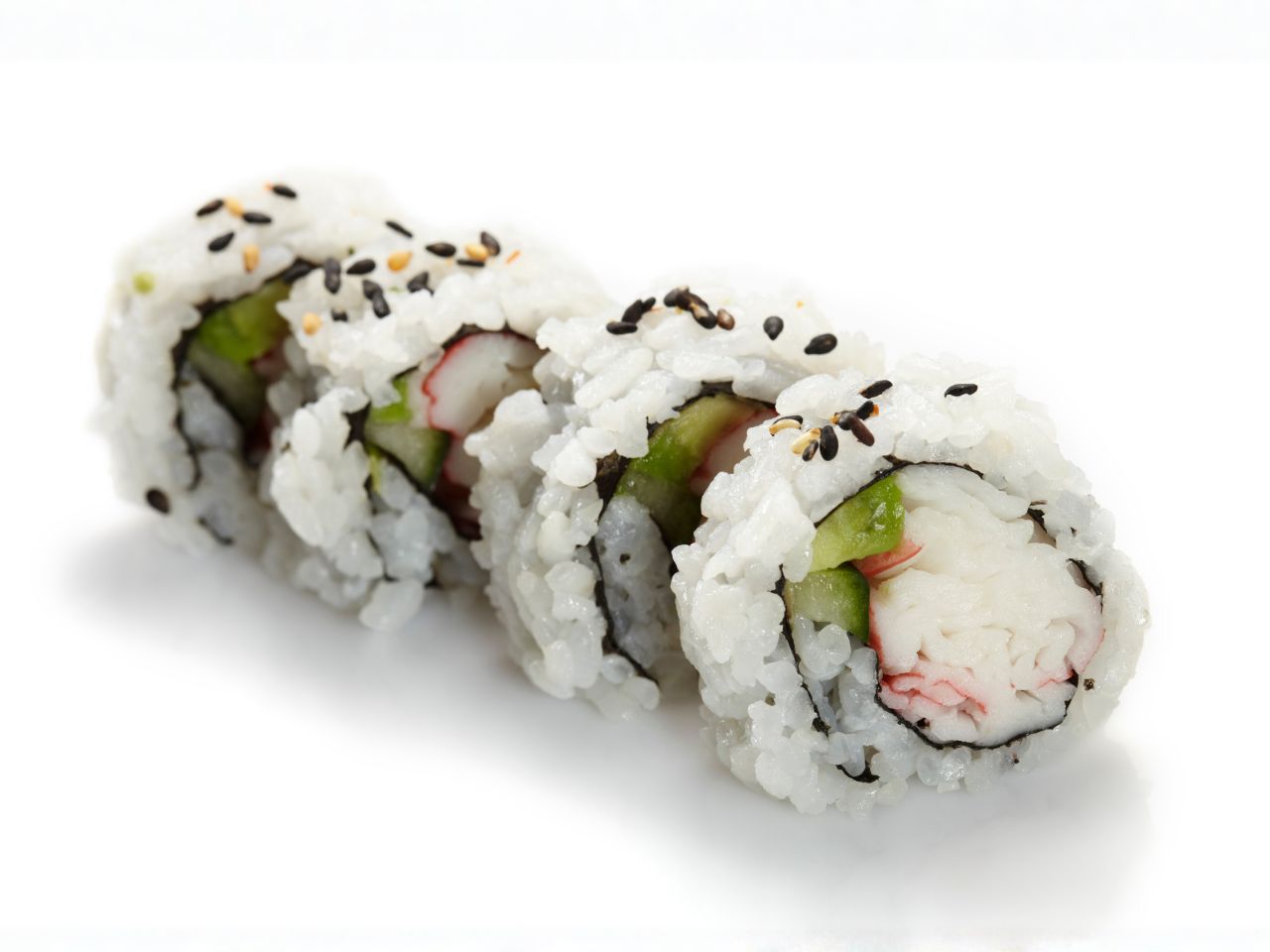 Crab & cucumber sushi roll with sesame seeds at DBA Royal stir-Fry & Sushi Buffet Restaurant in Cicero