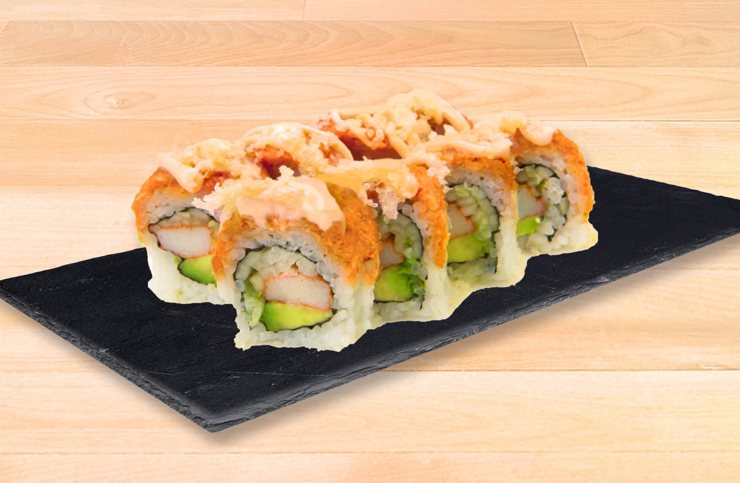 HATAKE-JAPANESE-FUSION-Japanese-Restaurant-Crunchy-Sushi-Roll-Las-Vegas Crunchy sushi roll with crab, avocado, and special sauce at HATAKE JAPANESE FUSION, a Japanese Restaurant in Las Vegas