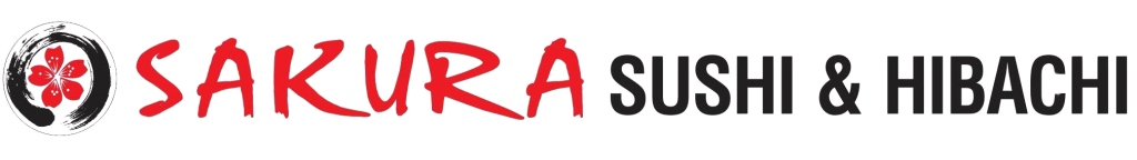 Red and black brushstroke sushi restaurant logo at Sakura Sushi & Hibachi