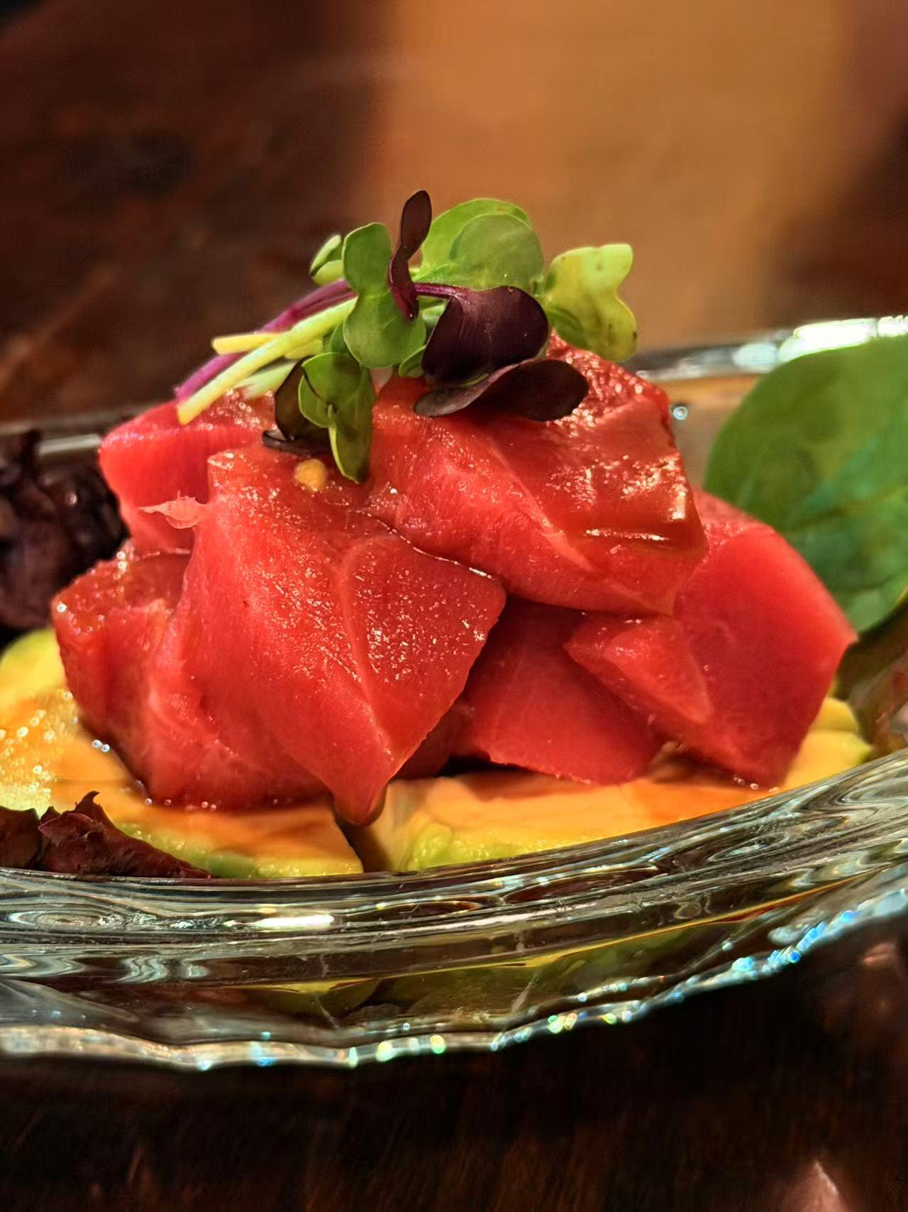 Fresh tuna sashimi with avocado at Sakura Sushi 88, a Japanese Restaurant in New York