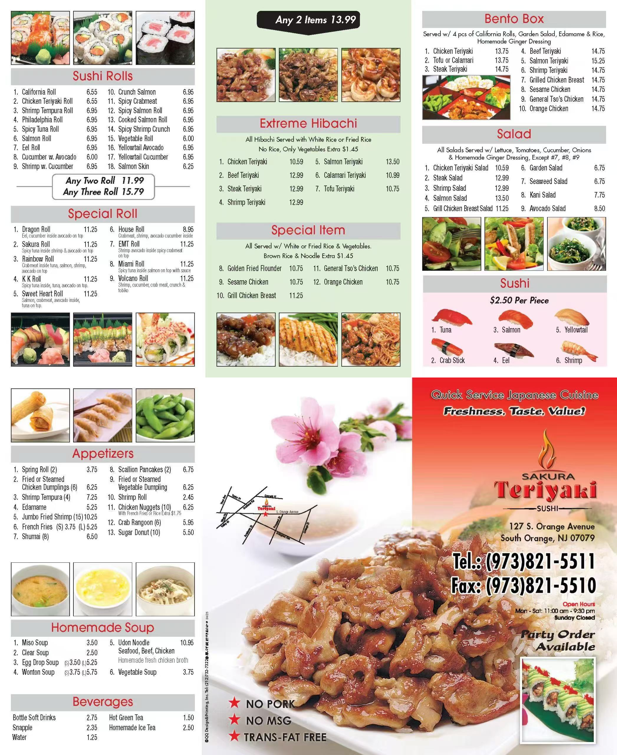 Restaurant menu, detailed description provided below