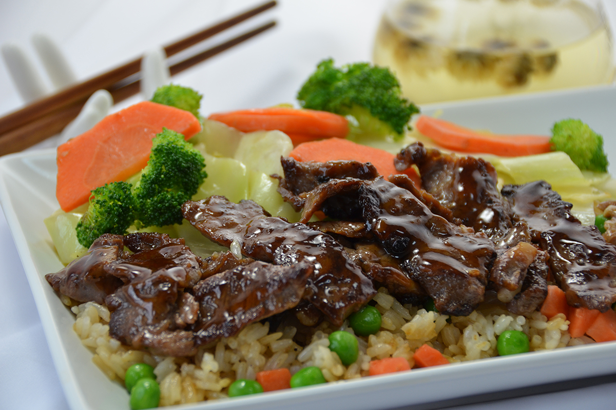 Beef teriyaki rice bowl with mixed vegetables at Sakura Teriyaki, a Japanese Restaurant in NJ