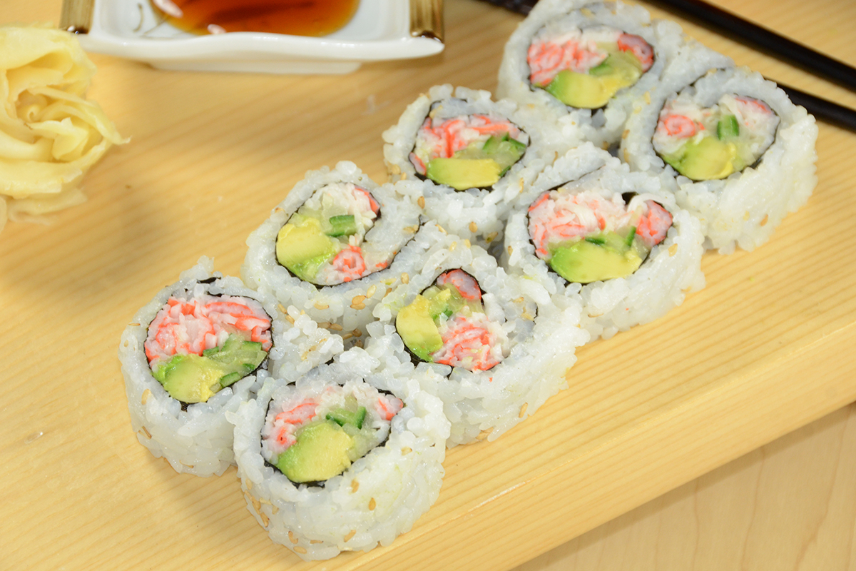 California roll sushi with imitation crab and avocado at Sakura Teriyaki, a Japanese Restaurant in NJ