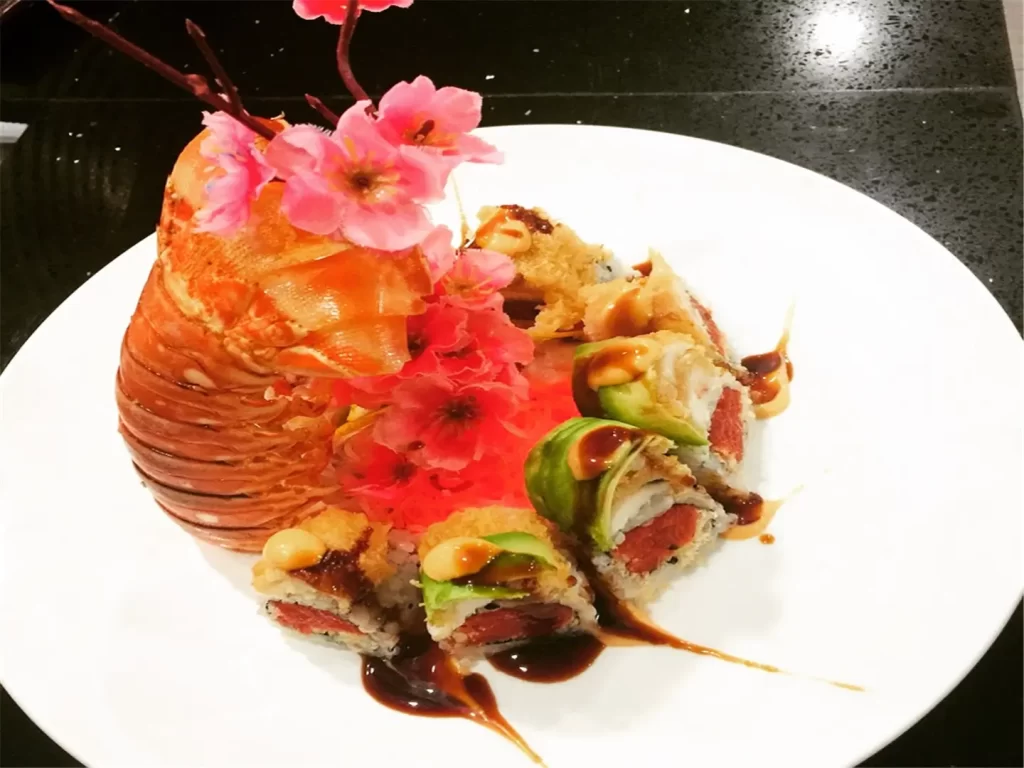 Lobster paired with fried sushi rolls at Sakura，a Japanese Restaurant in Willis