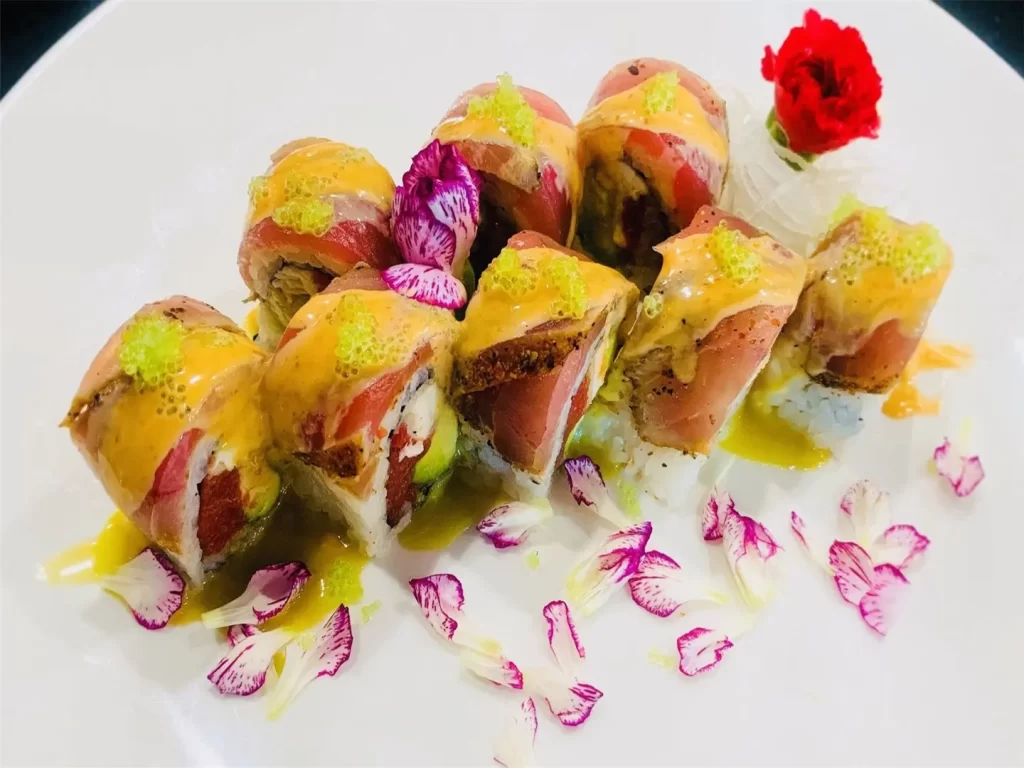 Special salmon sushi rolls with creamy sauce at Sakura，a Japanese Restaurant in Willis
