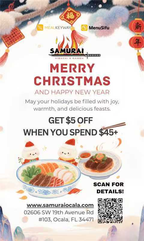 Samurai Hibachi & Ramen holiday poster: 