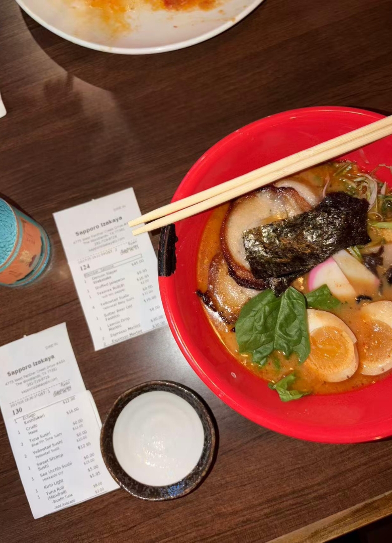 Rich ramen with chashu and nori at Sapporo Izakaya, a Japanese Restaurant in The Woodlands
