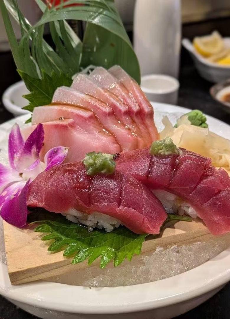 Fresh tuna sashimi and sushi with wasabi at Sapporo Izakaya, a Japanese Restaurant in The Woodlands