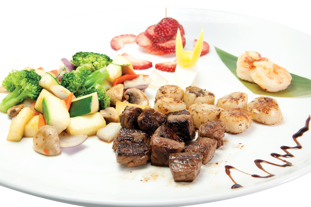 Hibachi-cooked chicken and steak at Sasa, a Japanese Restaurant in Farmingdale.