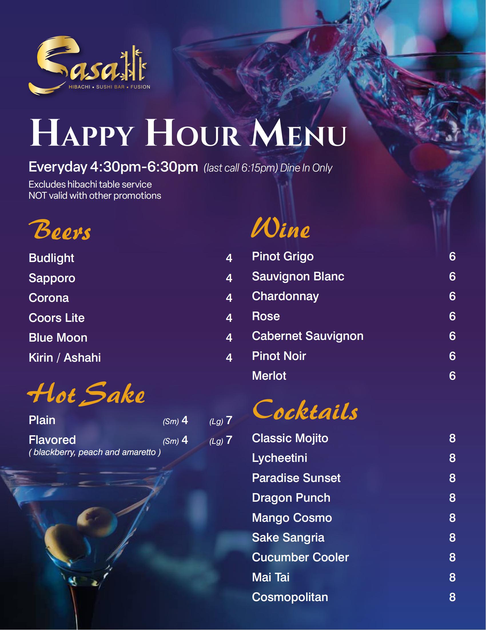 Sasa Japanese Restaurant Menu Page 1