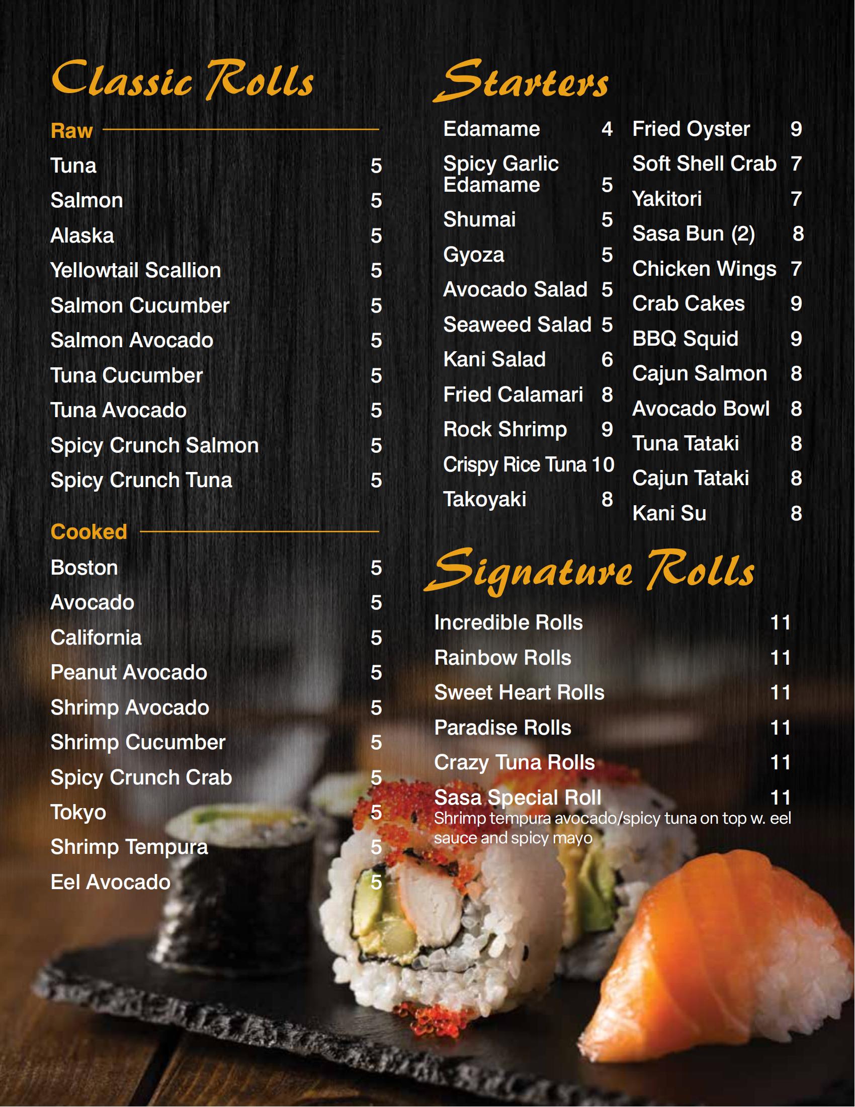 Sasa Japanese Restaurant Menu Page 2