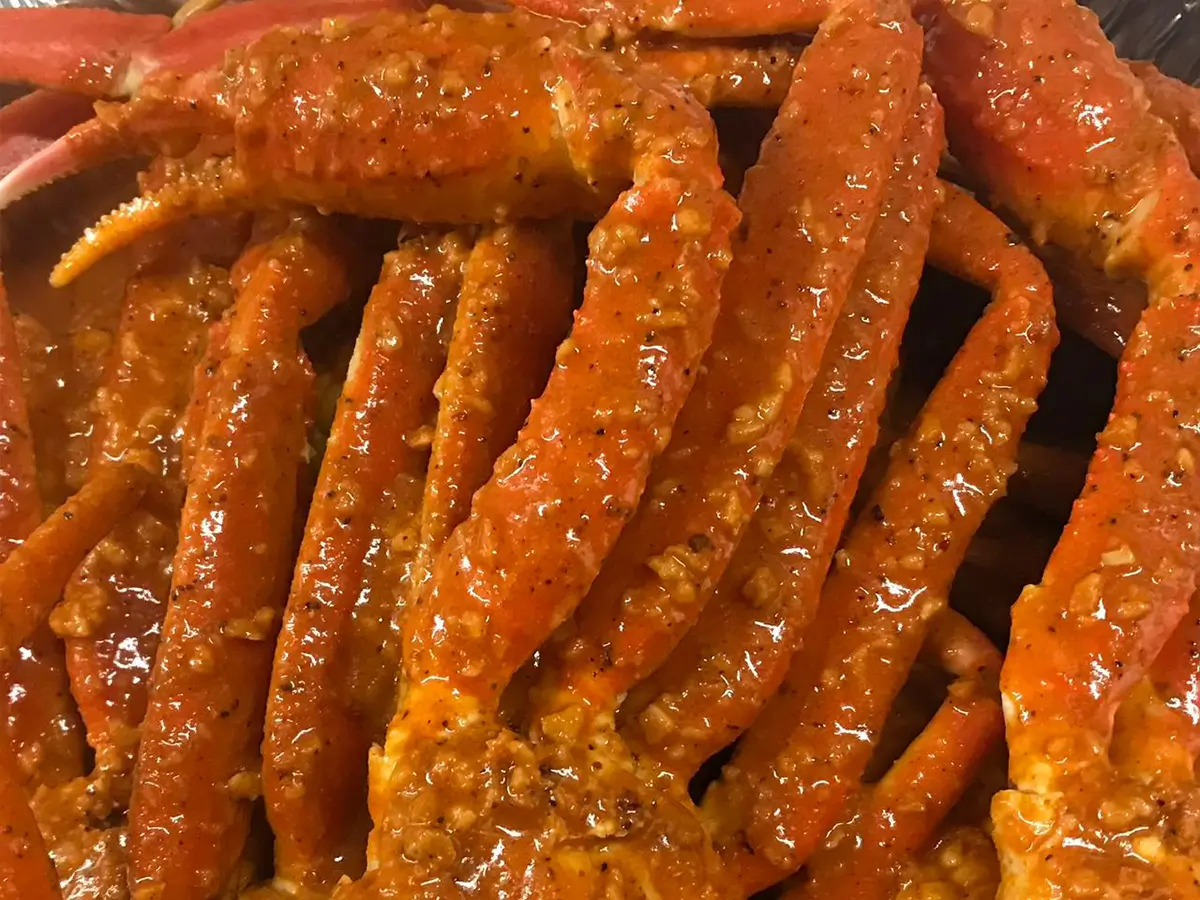 Garlic - flavored crab claws as a savory seafood option at SAT Asian Seafood Restaurant & Bar in San Antonio