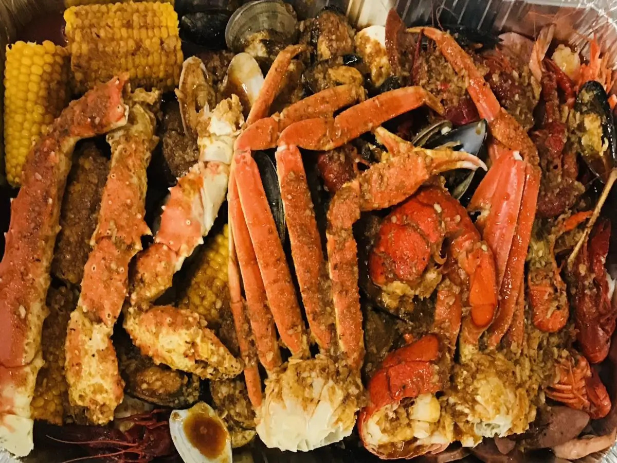 A hearty platter with crab, lobster, mussels and corn at SAT Asian Seafood Restaurant & Bar in San Antonio